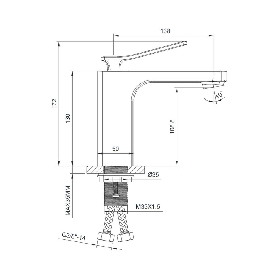 Wastafelmengkraan Sapho Jumper 1-Hendel Uitloop Recht 17.2 cm Chroom