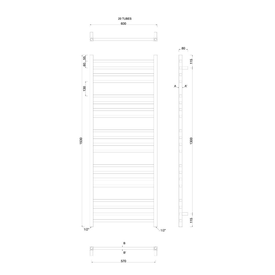 Handdoekradiator Sapho Metro Recht 60x153 cm Chroom