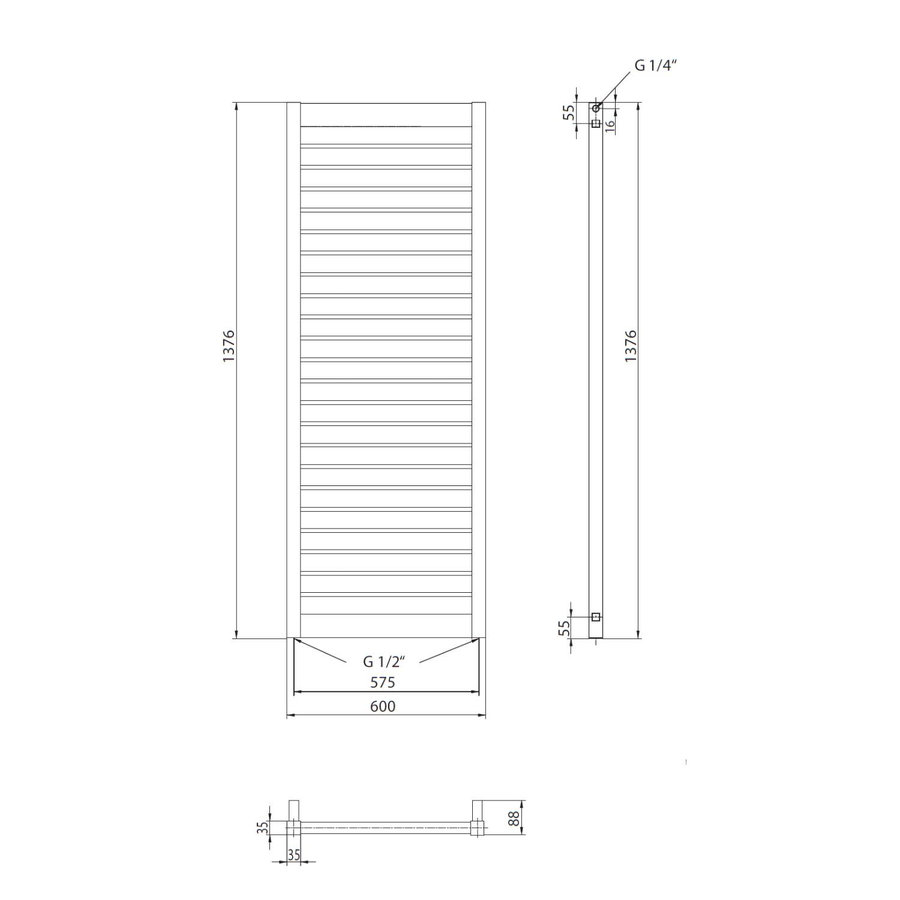 Designradiator Sapho Mateo Recht 60x137.6 cm 752W Antraciet