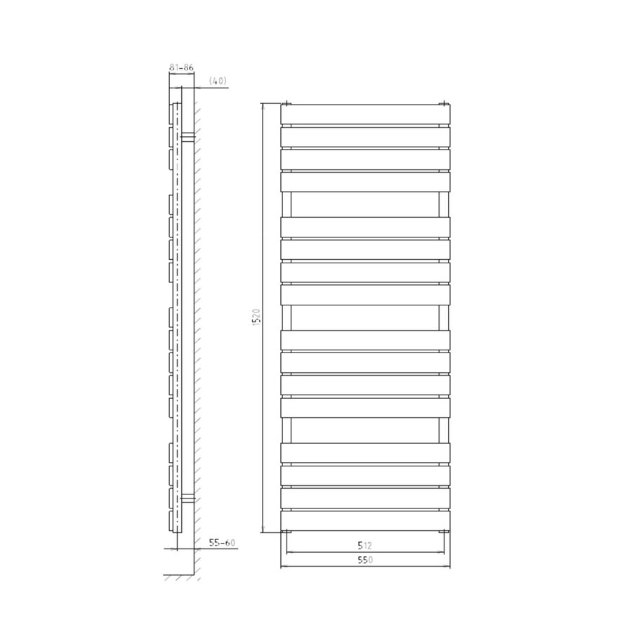 Designradiator Sapho Santina Recht 55x152 cm 800W Zilver