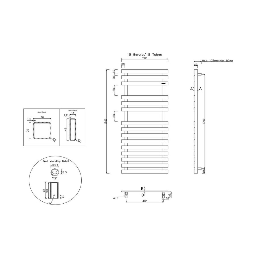 Handdoekradiator Sapho Truva Recht 50x120 cm Geborsteld RVS