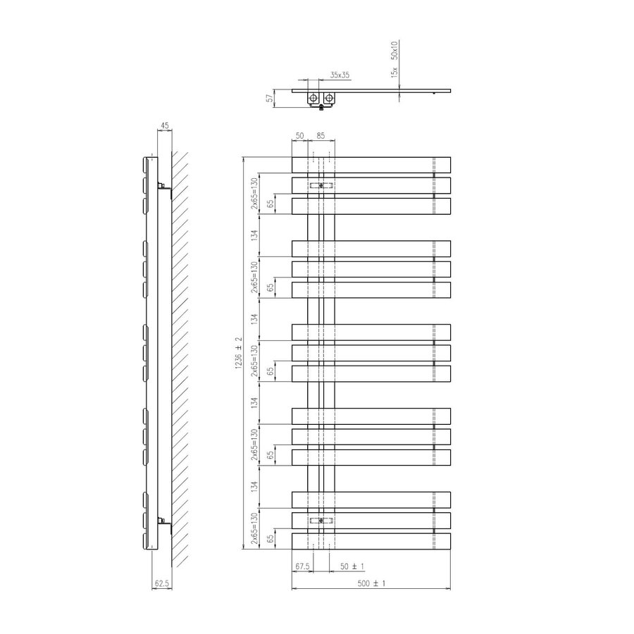 Designradiator Sapho Silvana Recht 50x123.6 cm 561W Bruin