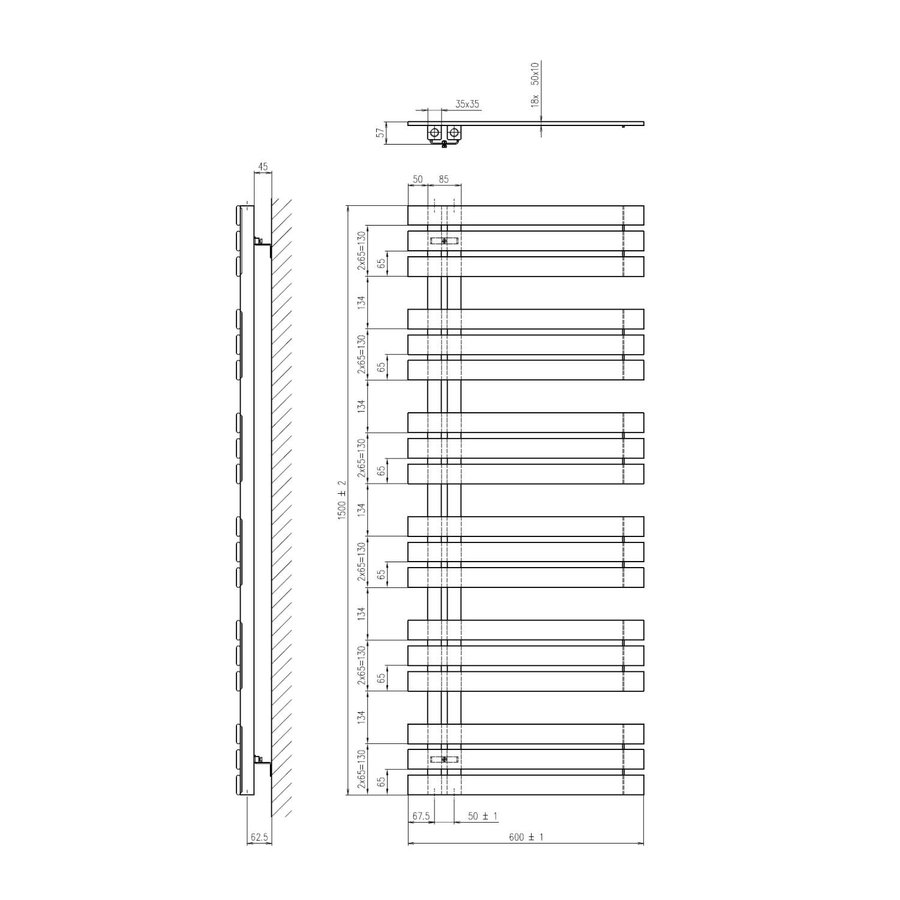 Designradiator Sapho Silvana Recht 60x150 cm 771W Bruin