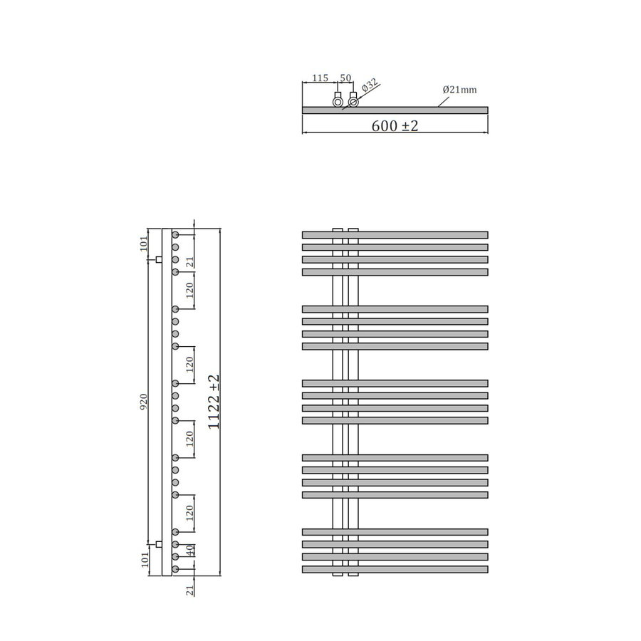 Designradiator Sapho Nympha Recht 60x112.2 cm 354W Chroom