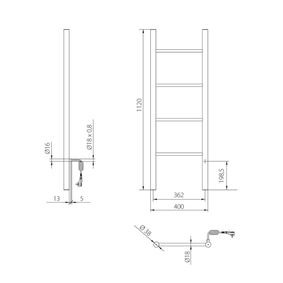 Elektrische Handdoekradiator Sapho Karbo 40x112 cm Zwart