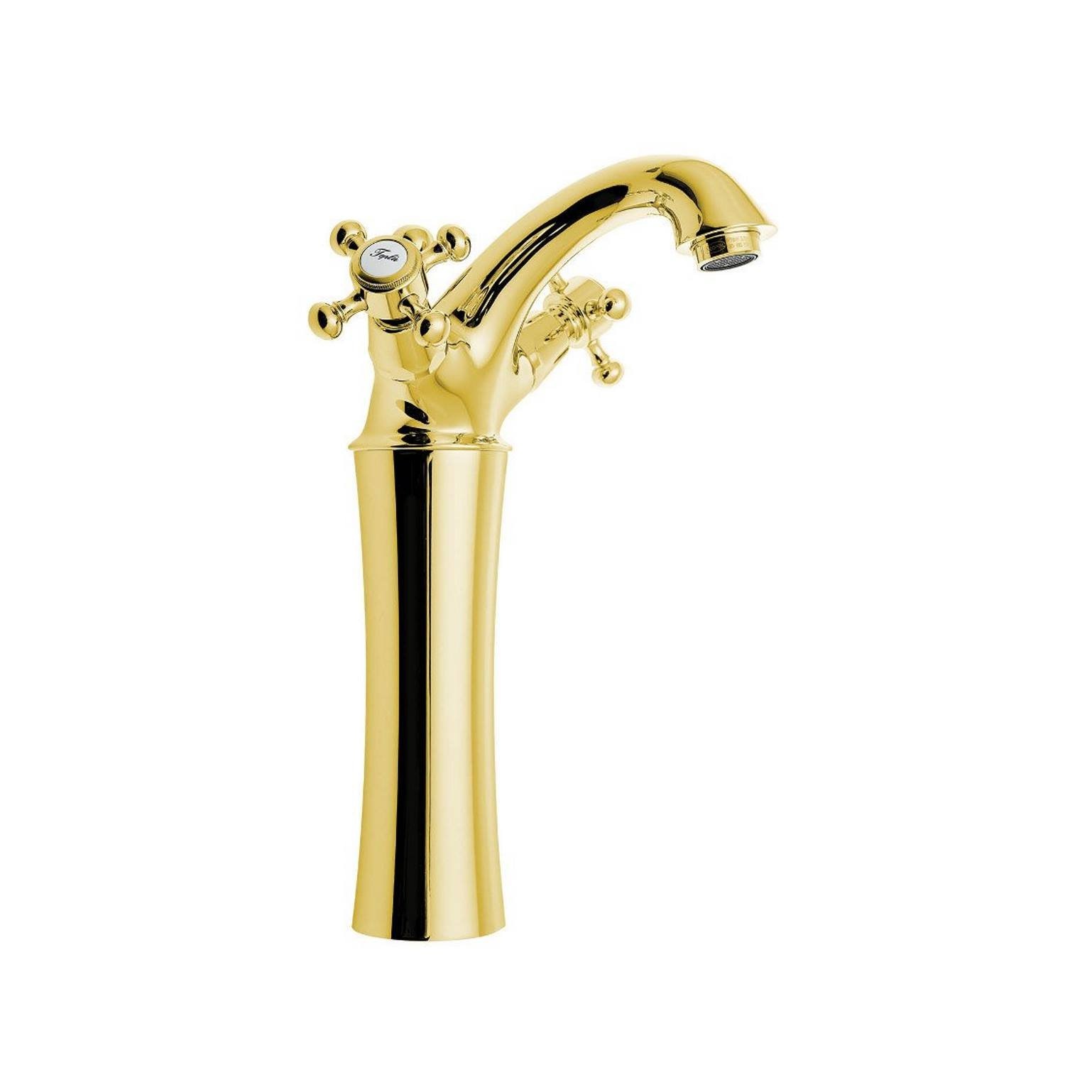 Wastafelmengkraan Sapho Antea 2-knop Gebogen Hoog 24.5 cm Goud Sapho