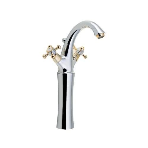 Wastafelmengkraan Sapho Antea 2-knop Gebogen Hoog 30 cm Chroom / Goud (incl. pop-up waste) 