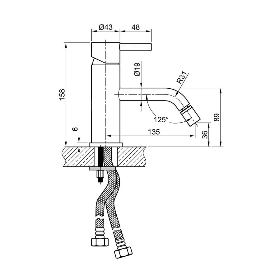 Bidetmengkraan Sapho Minimal Uitloop Gebogen 1-hendel 15.8 cm RVS