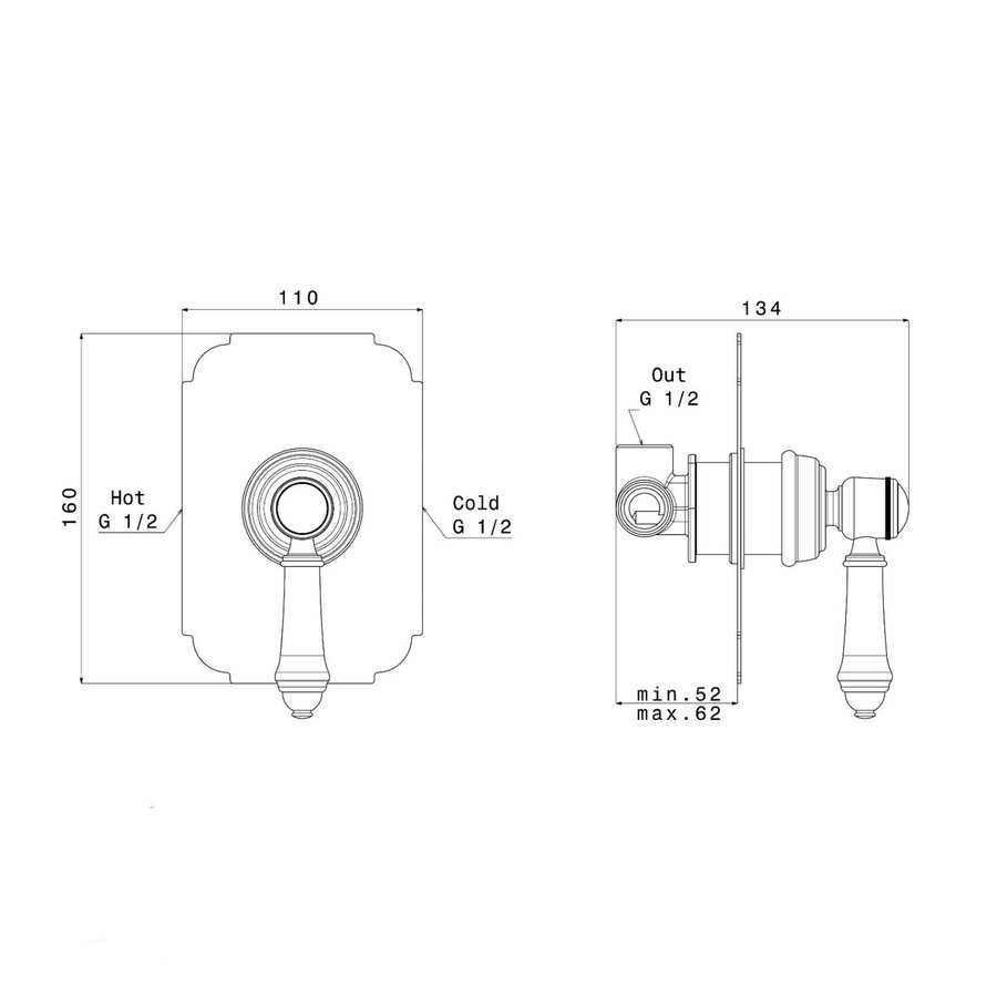 Douchekraan Inbouw Sapho Vienna Mengkraan Afbouwdeel 1-weg Brons (incl. inbouwdeel)