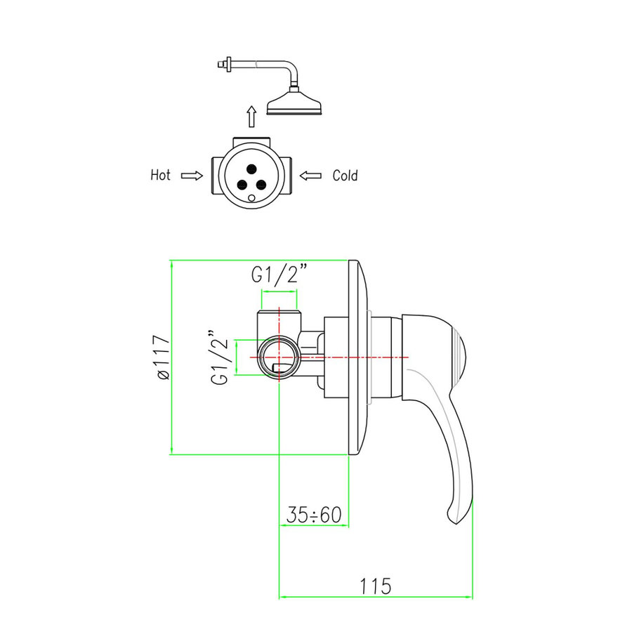 Bidetmengkraan Inbouw Sapho Kirké met Bidetdouche Retro Brons (incl. inbouwdeel)