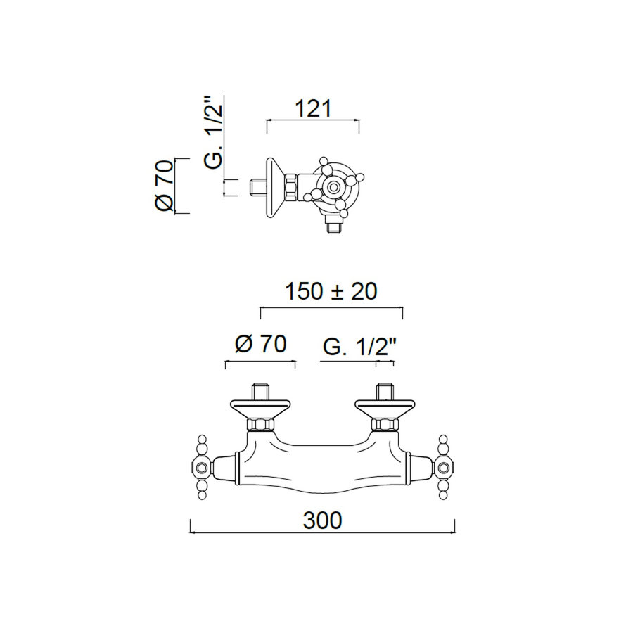 Douchekraan Opbouw Sanimex Giulini Thermostatisch Kruisgreep HoH 15cm Chroom