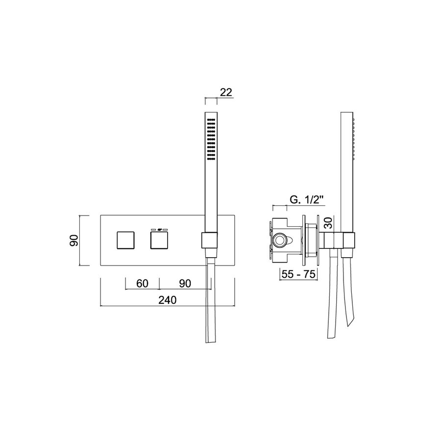 Inbouw Douchekraan Sanimex Giulini Thermostatisch 1-Uitgang Vierkant Incl. Handdouche En BOX Inbouwdeel Mat Nikkel