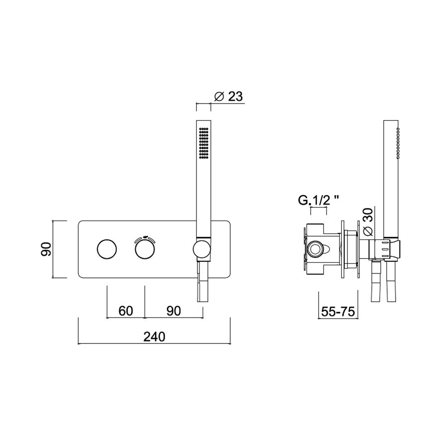 Inbouw Douchekraan Sanimex Giulini Thermostatisch 1-Uitgang Rechthoekig Incl. Handdouche En BOX Inbouwdeel Mat Wit