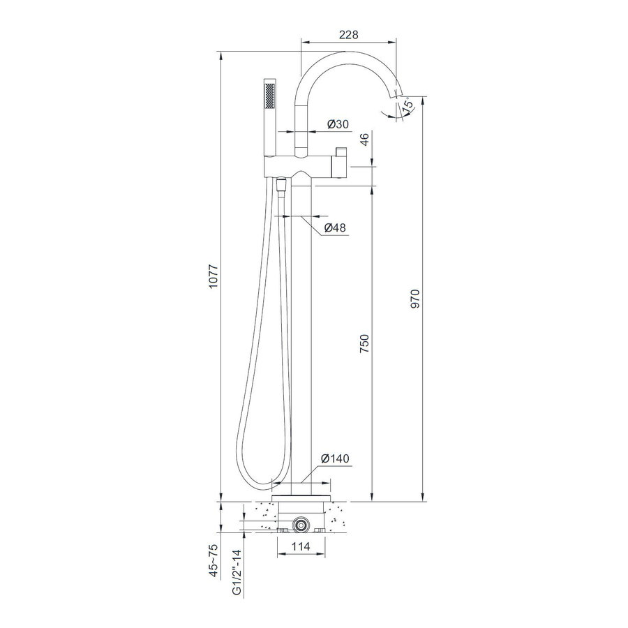 Vrijstaande Badmengkraan Sapho Rhapsody 107.7 cm met Handdouche Chroom