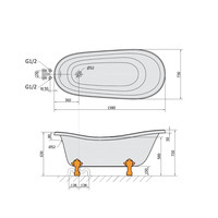 Vrijstaand Bad Sapho Retro 158x73x72 cm Wit / Zwart met Leeuwenpoten