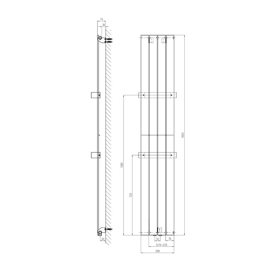 Designradiator Sapho Colonna Recht Middenaansluiting 29.8x180 cm 614W Wit