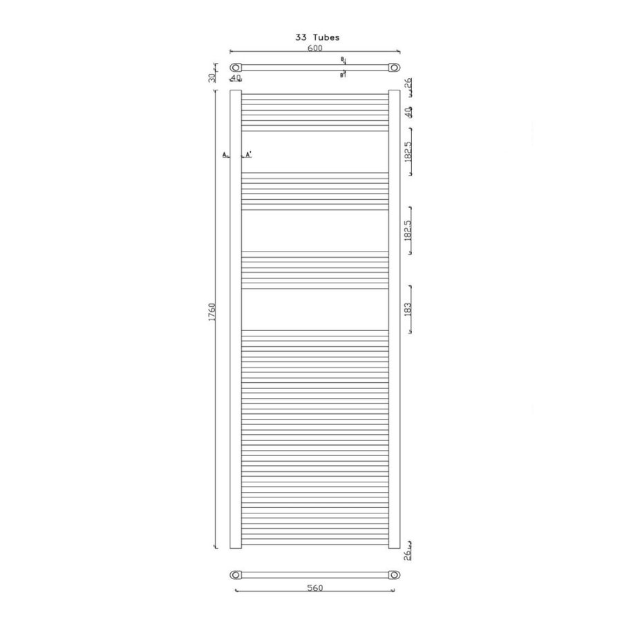 Handdoekradiator Sapho Alya Recht 60x176 cm 736W Chroom