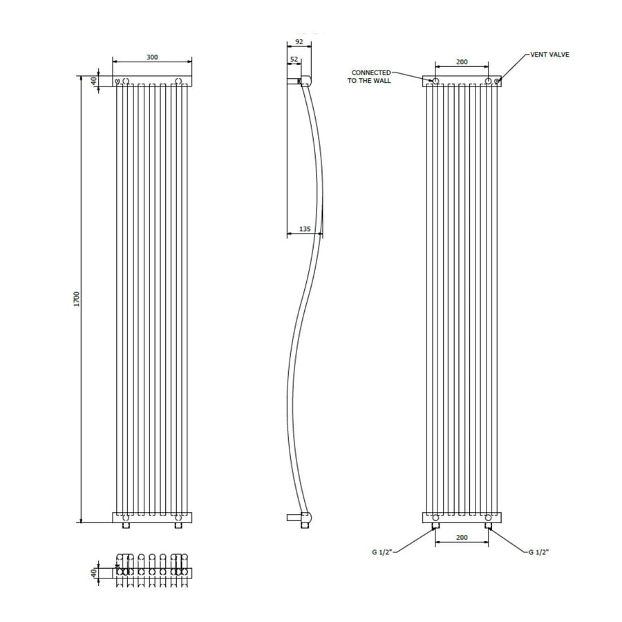 Designradiator Sapho Onda Gebogen 30x170cm 400W Chroom