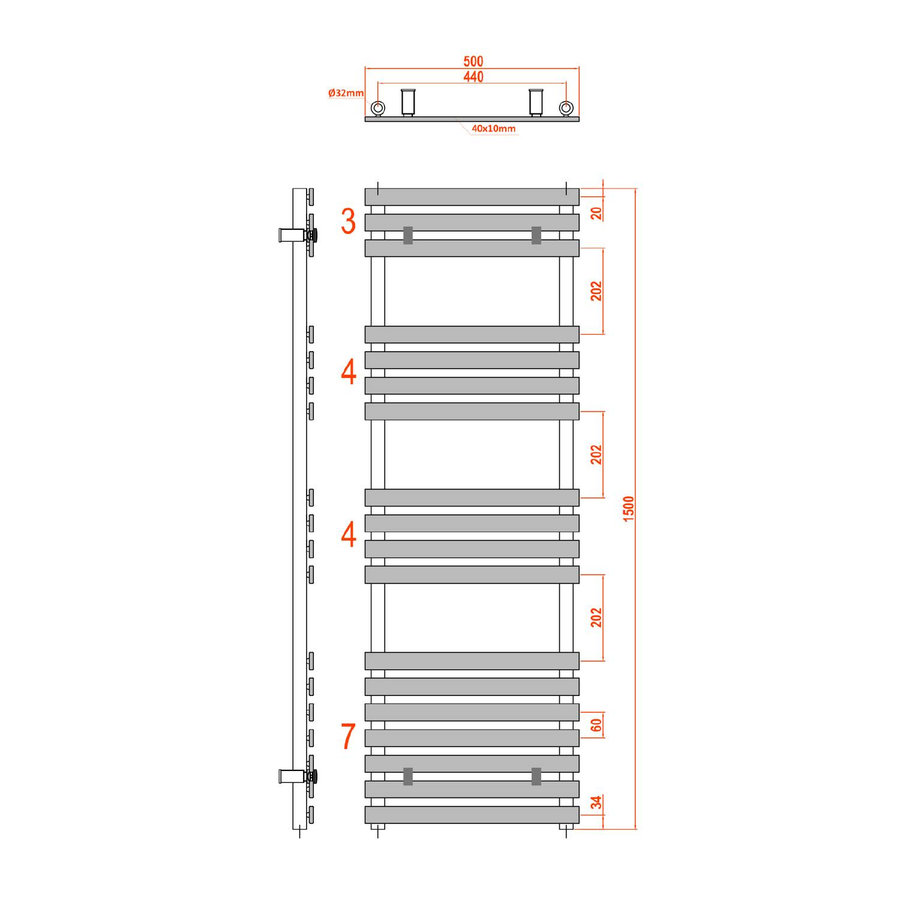 Handdoekradiator Sapho Jalousi Recht 50x150 cm 765W Wit