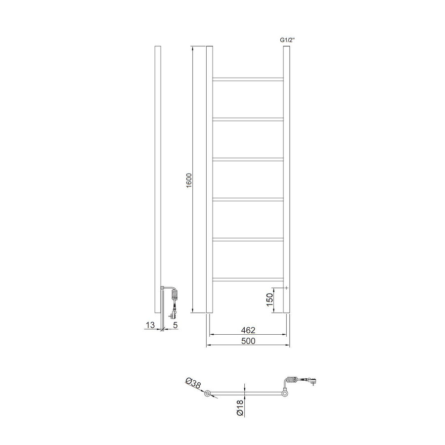 Elektrische Handdoekradiator Sapho Karbo 50x160 cm Zwart