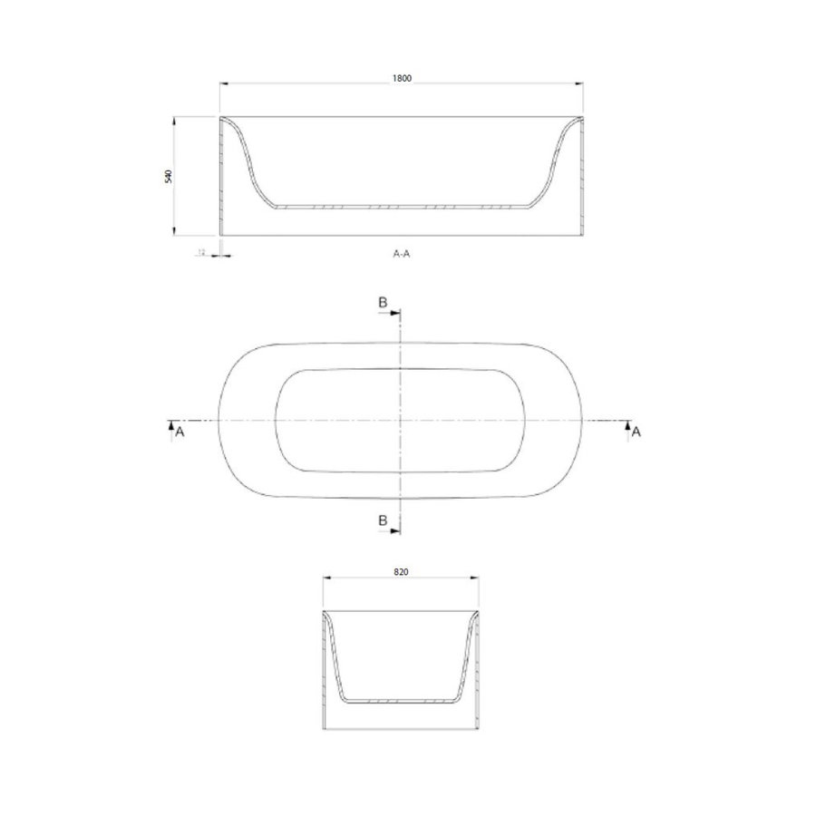 Vrijstaand Bad BWS Solid Surface 180x82x54 cm Mat Wit