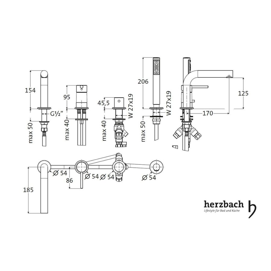 Badrandkraan Herzbach Design New 4-Gats Chroom