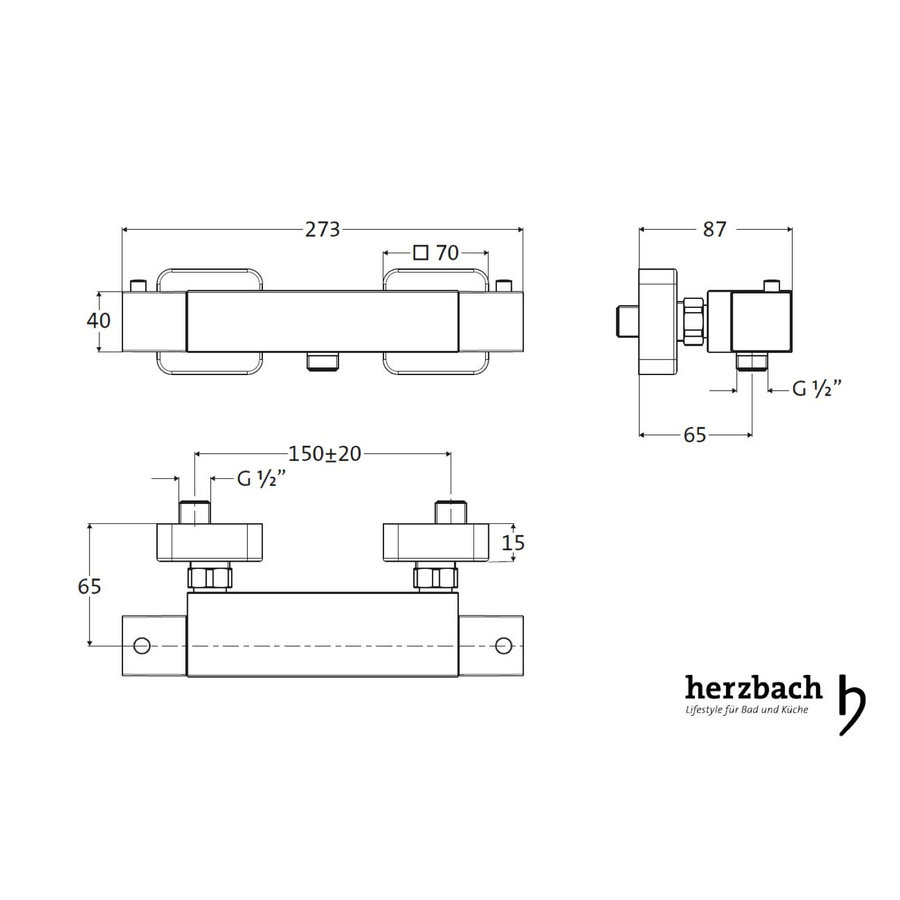 Douchekraan Opbouw Herzbach Living Thermostatisch Vierkant Chroom