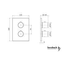 Inbouw Thermostaatkraan Herzbach Living Rechthoek 3-Weg Omstel Chroom (ronde hendels)