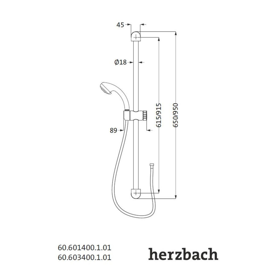 Glijstangset Herzbach Modena 60 cm met Handdouche Chroom
