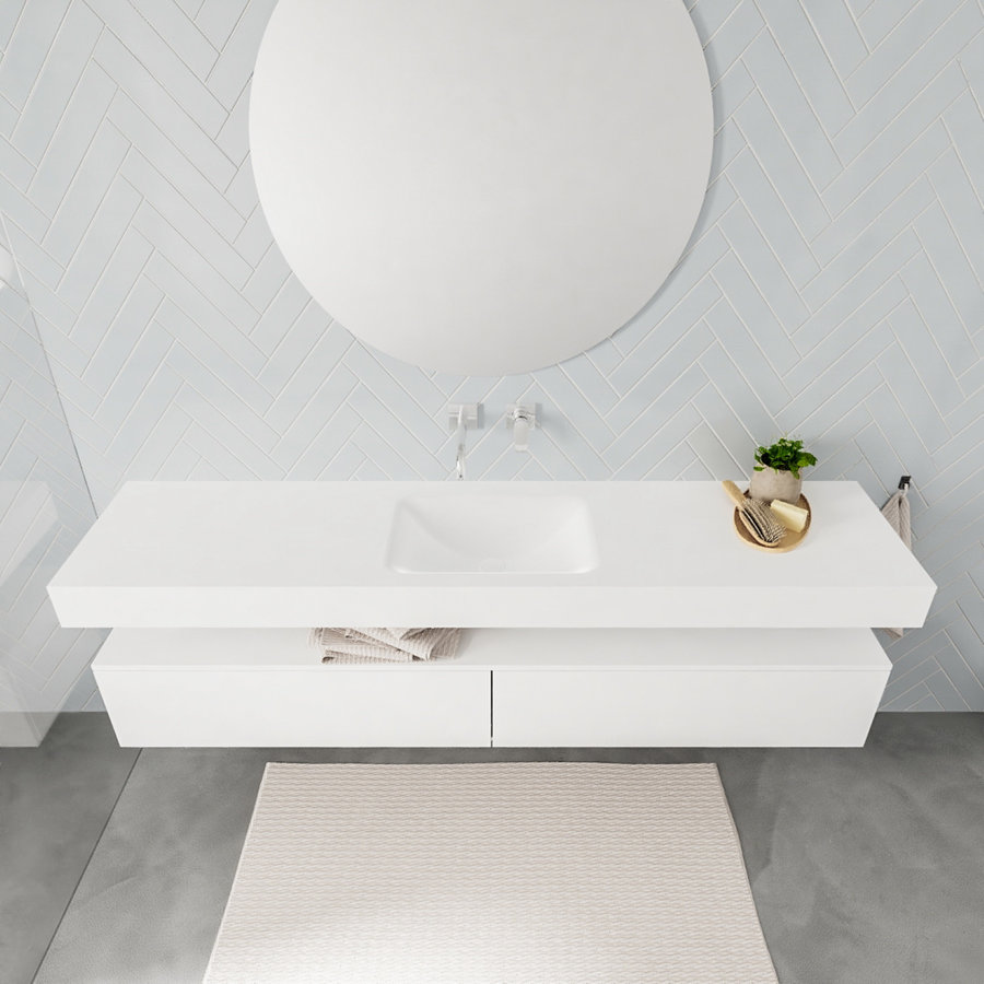 Badkamermeubel AQS Ibiza 200 cm Twee Soft-Close Lades Solid Surface Wastafel Mat Wit (acht varianten)