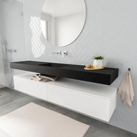 Badkamermeubel AQS Ibiza 200 cm Mat Wit Twee Soft-Close Lades Solid Surface Wastafel Mat Zwart (acht varianten)