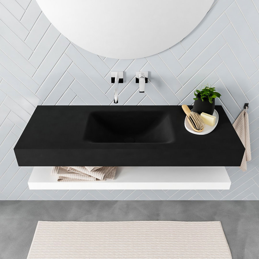 Badkamermeubel AQS Ibiza 120 cm met Mat Wit Planchet Solid Surface Wastafel Mat Zwart (acht varianten)