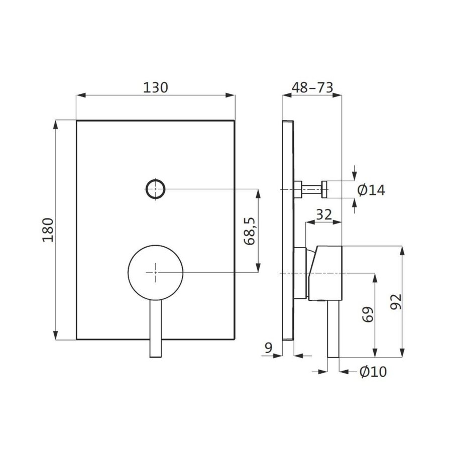 Inbouw Badkraan Herzbach Design IX PVD-Coating met Omstelknop Koper