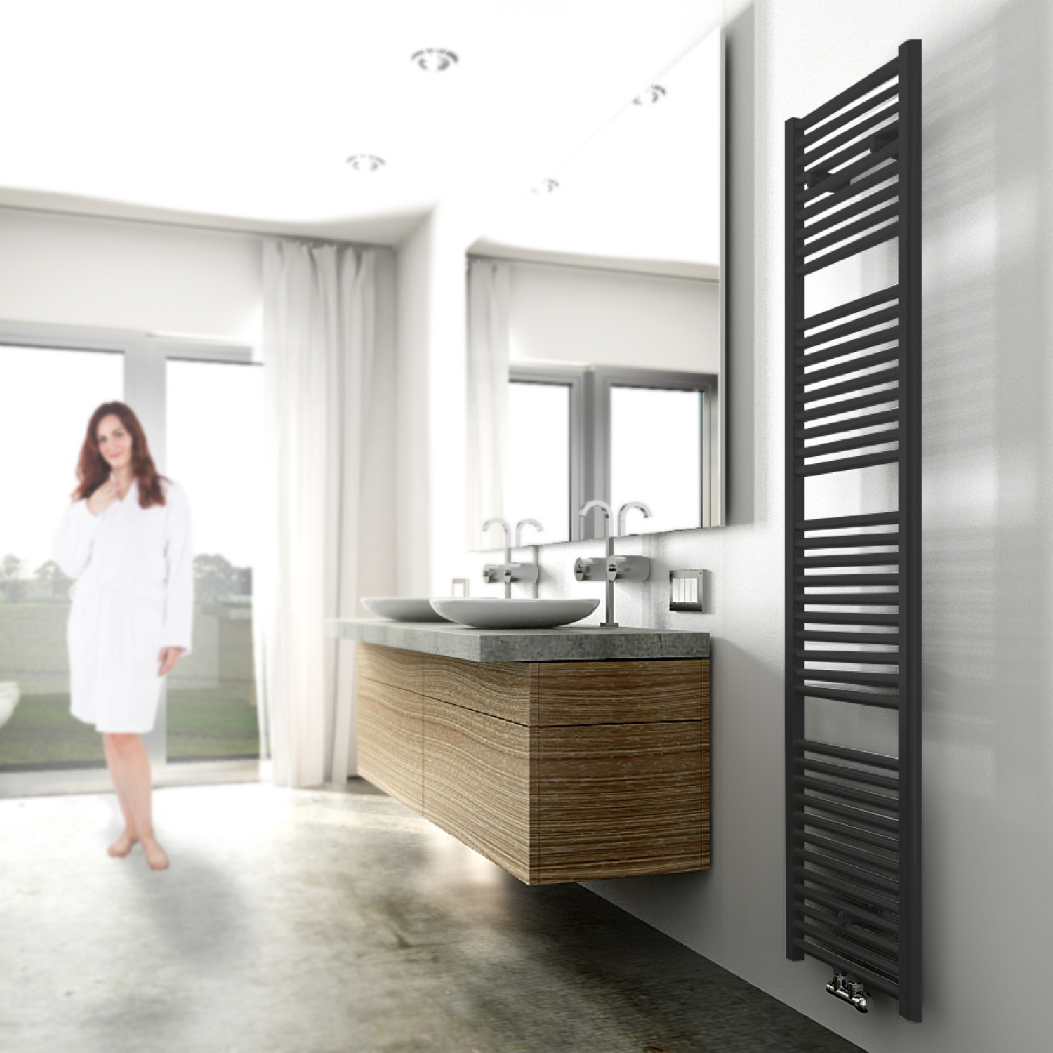 Wiesbaden Radiator Elara 181,7x45 cm Midden-Onder Aansluiting Mat Zwart