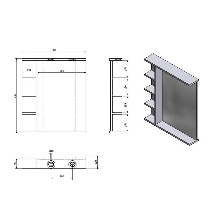 Badkamerspiegel Sapho Korin 52x70x12 cm Incl. LED Verlichting en Planken