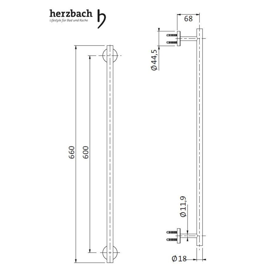 Handdoekhouder voor Wandmontage Herzbach Design IX PVD-Coating 66 cm Koper