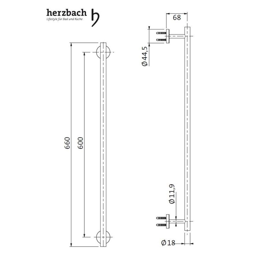 Handdoekhouder voor Wandmontage Herzbach Design IX PVD-Coating 66 cm Messing Goud