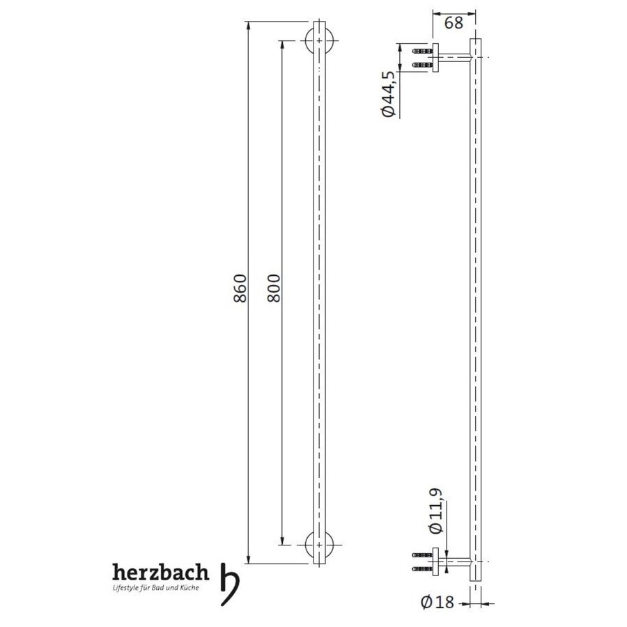 Handdoekhouder voor Wandmontage Herzbach Design IX PVD-Coating 86 cm Zwart