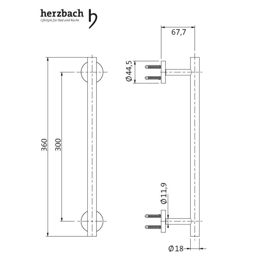 Handdoekhouder voor Wandmontage Herzbach Design IX PVD-Coating 36 cm Messing Goud