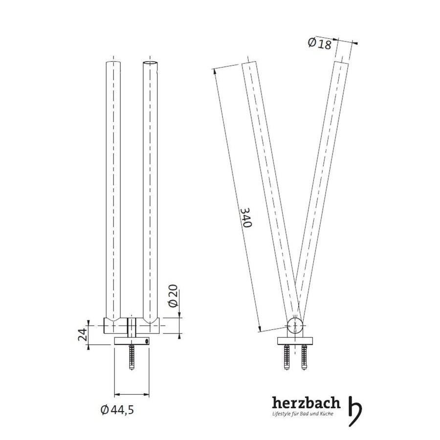 Handdoekhouder Tweedelig Herzbach Design IX PVD-Coating 34 cm Koper