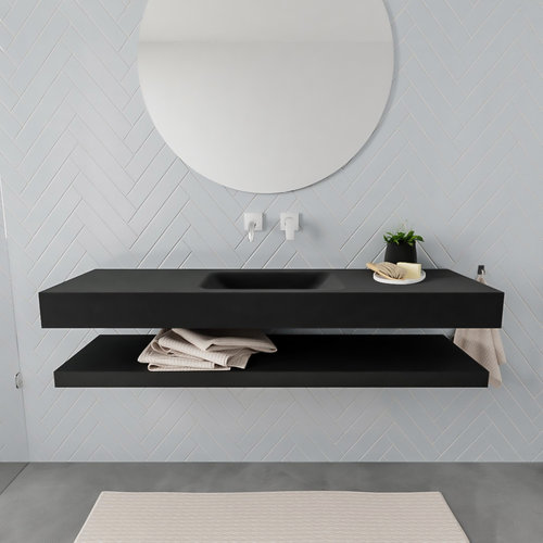 Badkamermeubel AQS Ibiza 150 cm met Planchet Solid Surface Mat Zwart (acht varianten) 