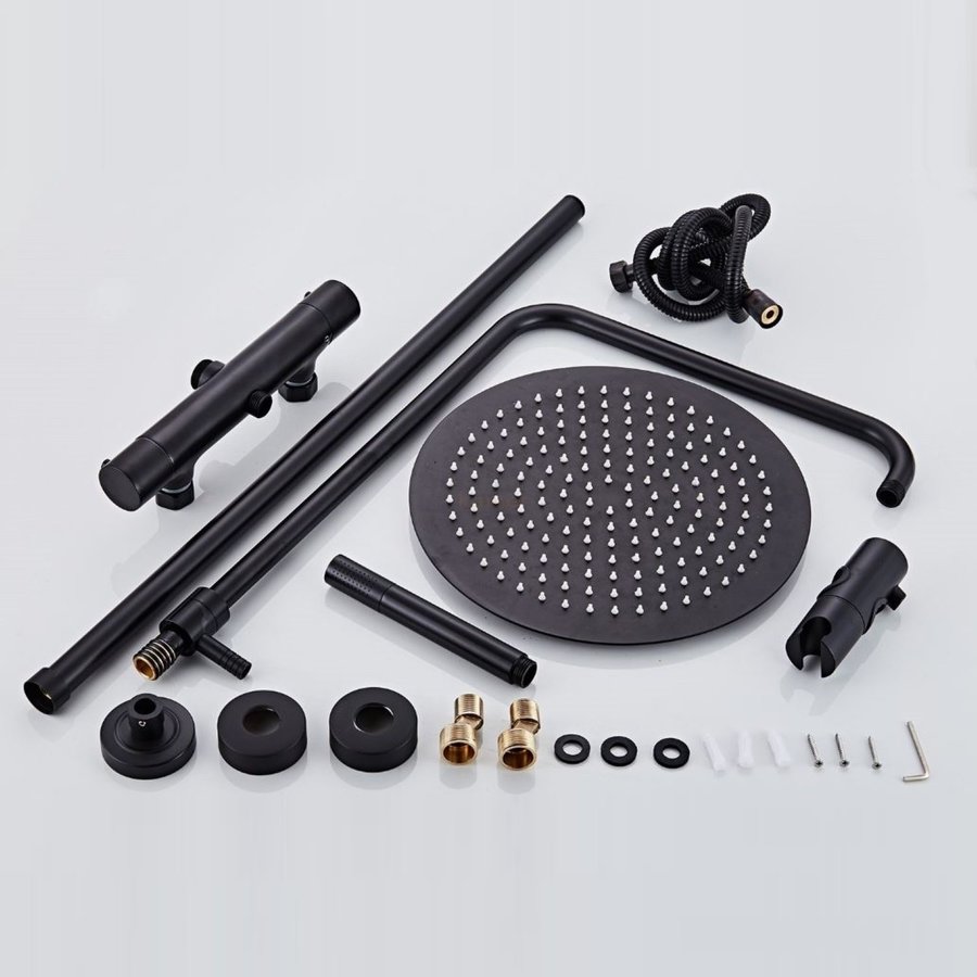 Opbouw Regendouche Set Boss & Wessing Ronde Hoofddouche 20 cm Mat Zwart