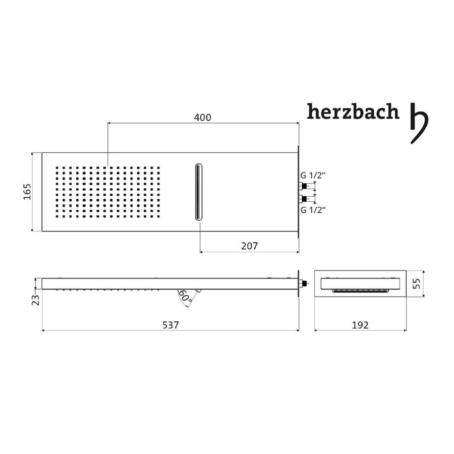 Hoofddouche Herzbach Living Spa PVD-Coating 53,9x16,5 cm Twee Sproeifuncties Messing Goud