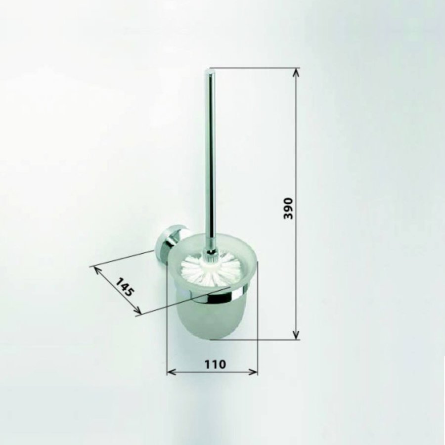Toiletborstelhouder Sapho X-Round Hangend 11x39 cm Chroom / Melkglas
