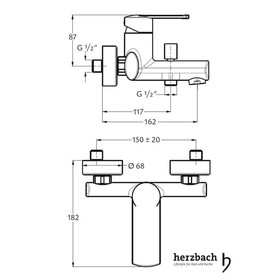 Opbouw Badkraan Herzbach Cool 1/2'' Doucheslang Aansluiting Messing Chroom