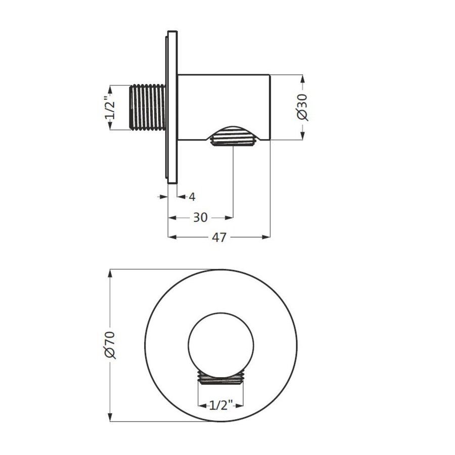 Wandaansluiting Herzbach Living Spa PVD-Coating Rond met 1/2'' Doucheslang Aansluiting Koper