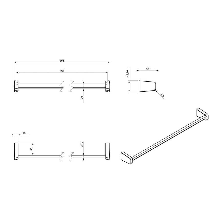 Handdoekhouder Sapho Zen Chrom Hangend 55.8 cm Chroom