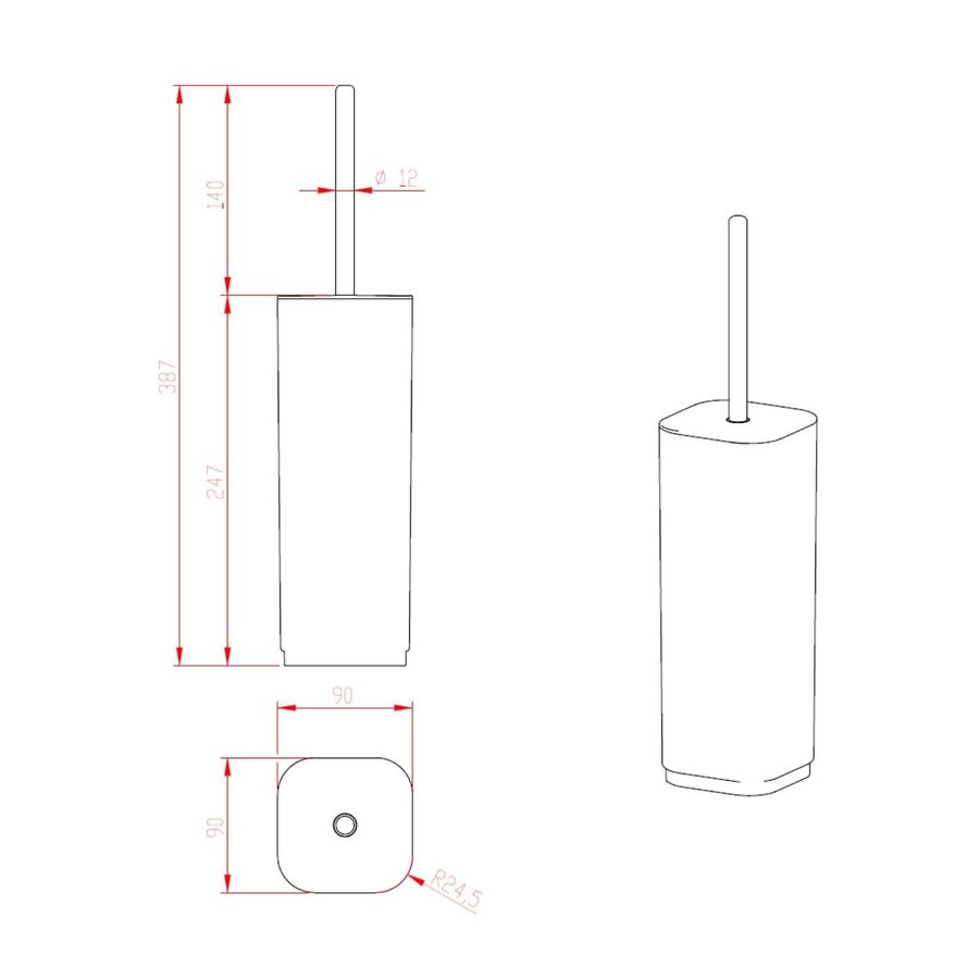 Toiletborstelhouder Sapho Seventy Vrijstaand 38.7x9 cm Grijs