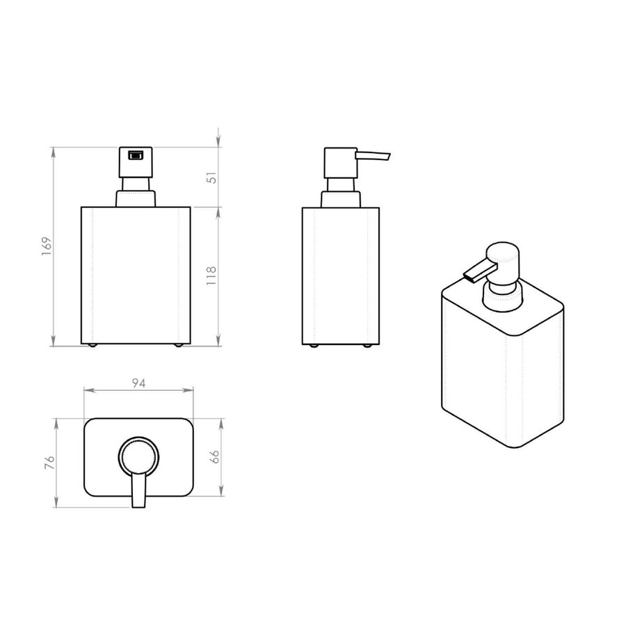 Zeepdispenser Sapho Aries Vrijstaand 350 ML Polyresin Antraciet