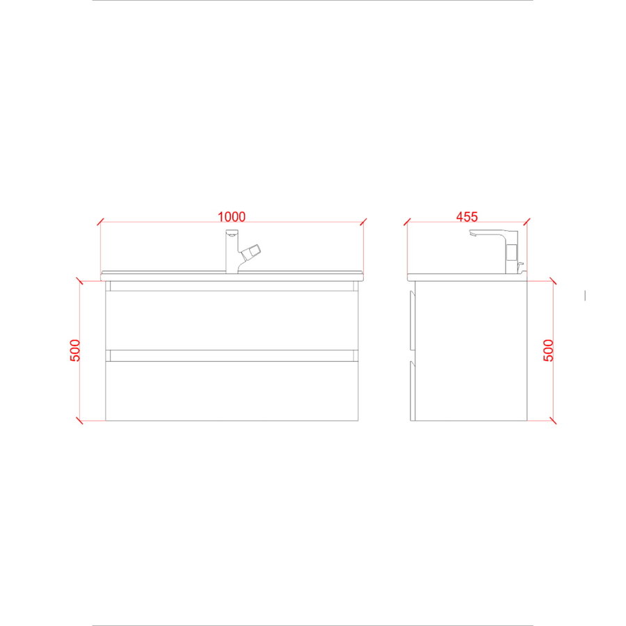 Badkamermeubelset Creavit Sally 100 cm Twee Soft-Close Lades Hoogglans Wit